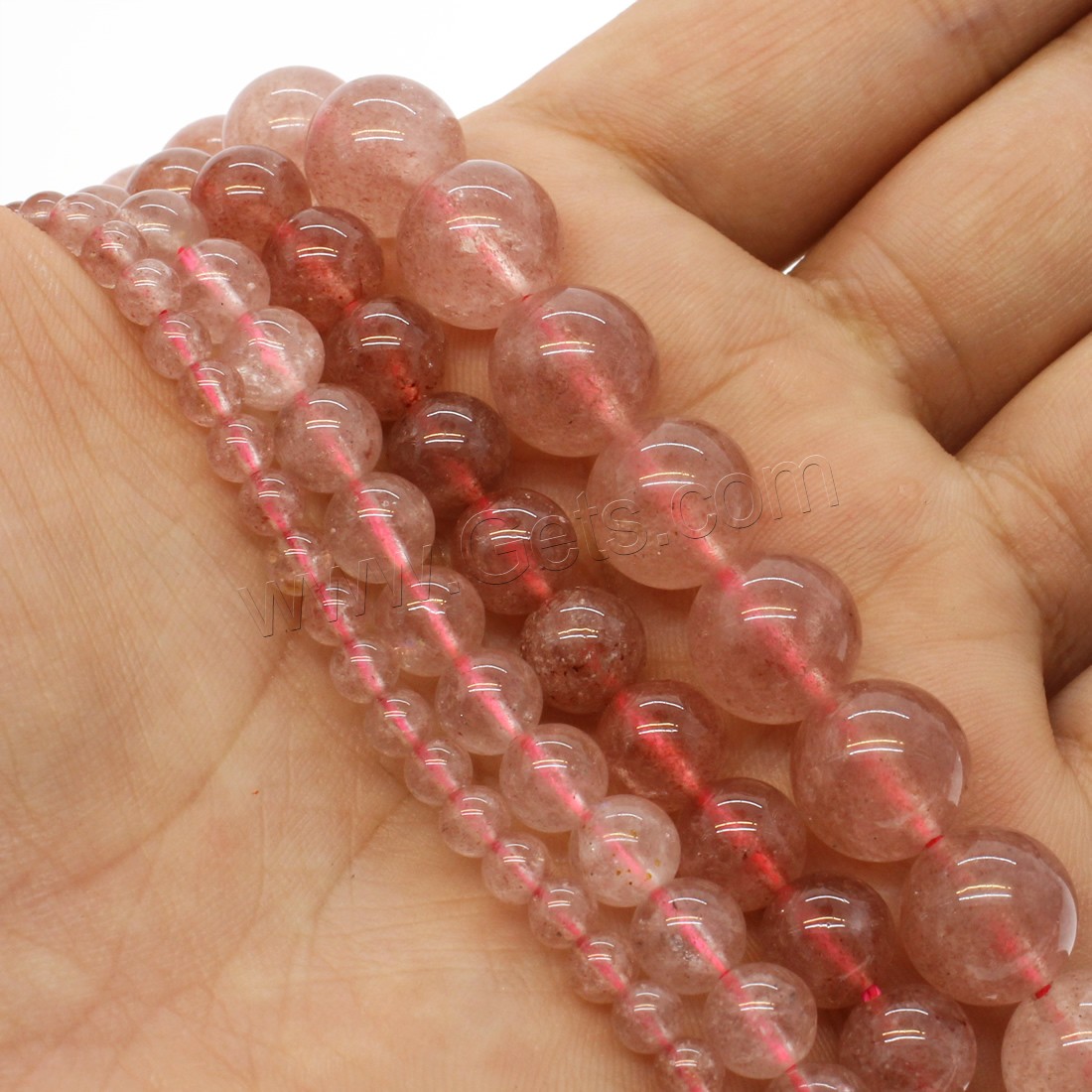 Strawberry Quartz goutte, Rond, normes différentes pour le choix, rose, Trou:Environ 1mm, Longueur:Environ 14.9 pouce, Vendu par brin