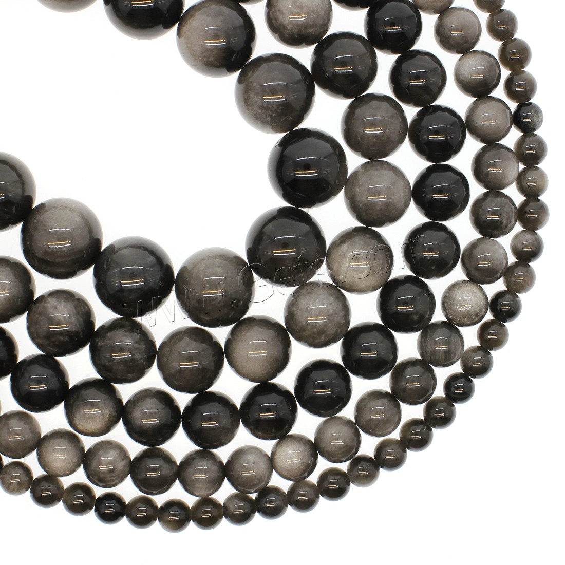 Silver Obsidian Beads, Round, different size for choice, silver color, Hole:Approx 1mm, Length:Approx 14.9 Inch, Sold By Strand