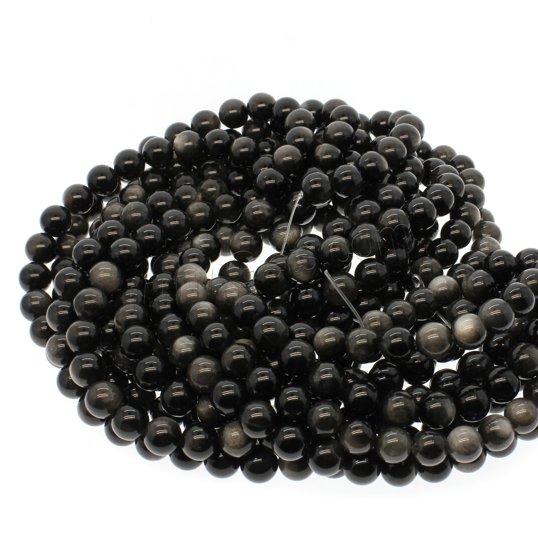 Silver Obsidian Beads, Round, different size for choice, silver color, Hole:Approx 1mm, Length:Approx 14.9 Inch, Sold By Strand