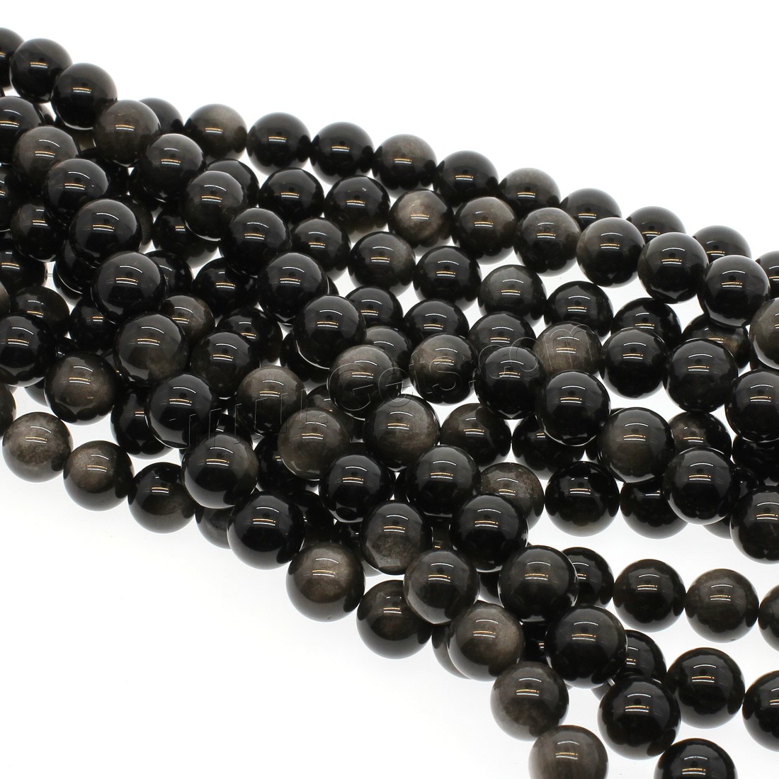 Silver Obsidian Beads, Round, different size for choice, silver color, Hole:Approx 1mm, Length:Approx 14.9 Inch, Sold By Strand