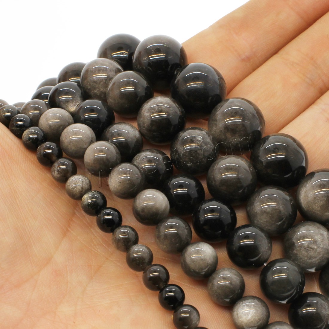 Silver Obsidian Beads, Round, different size for choice, silver color, Hole:Approx 1mm, Length:Approx 14.9 Inch, Sold By Strand