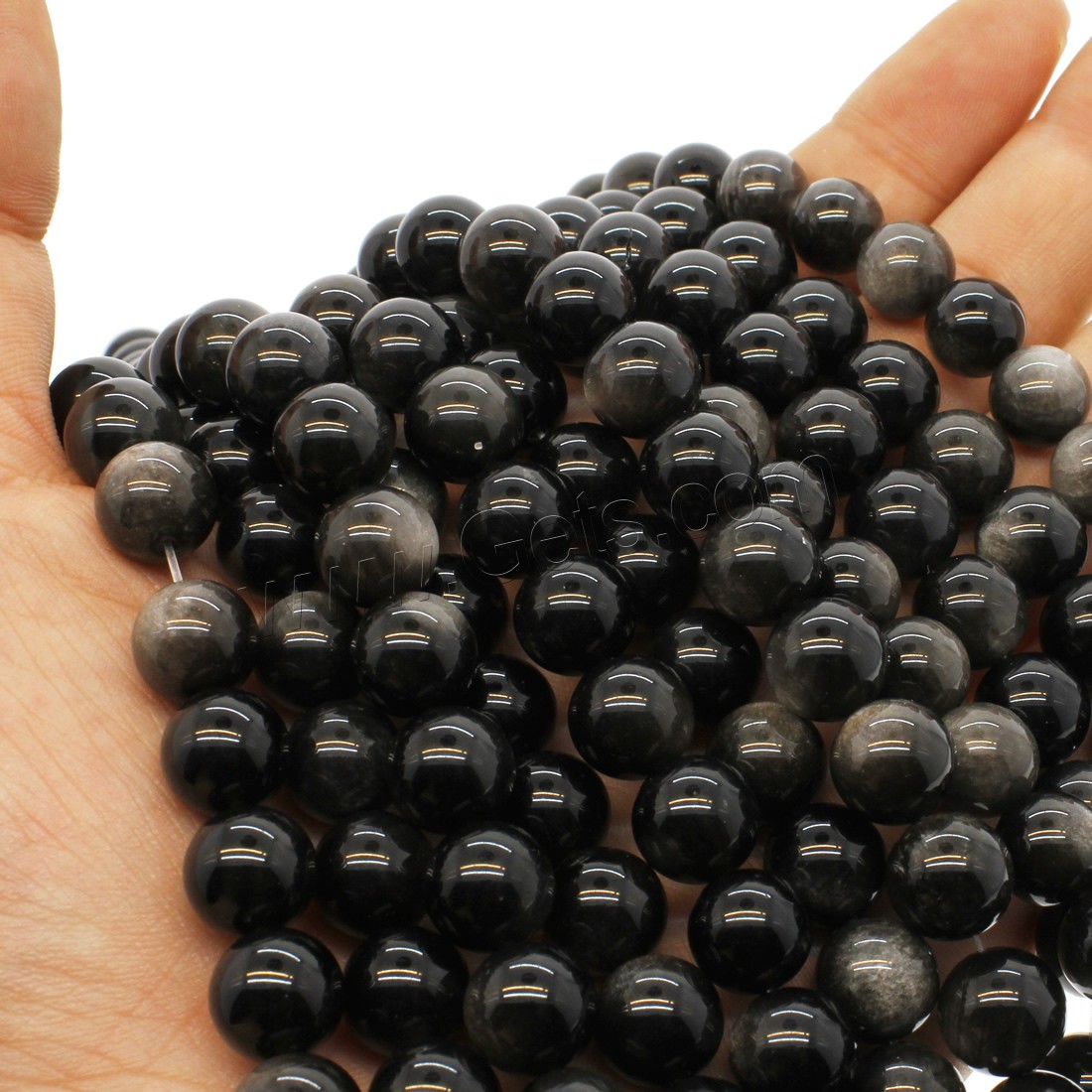 Silver Obsidian Beads, Round, different size for choice, silver color, Hole:Approx 1mm, Length:Approx 14.9 Inch, Sold By Strand