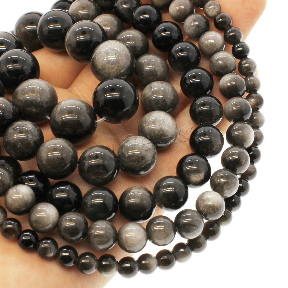 Silver Obsidian Beads, Round, different size for choice, silver color, Hole:Approx 1mm, Length:Approx 14.9 Inch, Sold By Strand