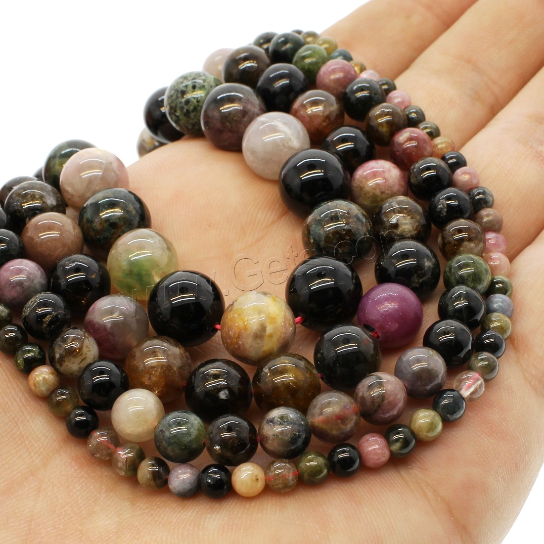 Natural Tourmaline Beads, Round, different size for choice, mixed colors, Hole:Approx 1mm, Length:Approx 14.9 Inch, Sold By Strand