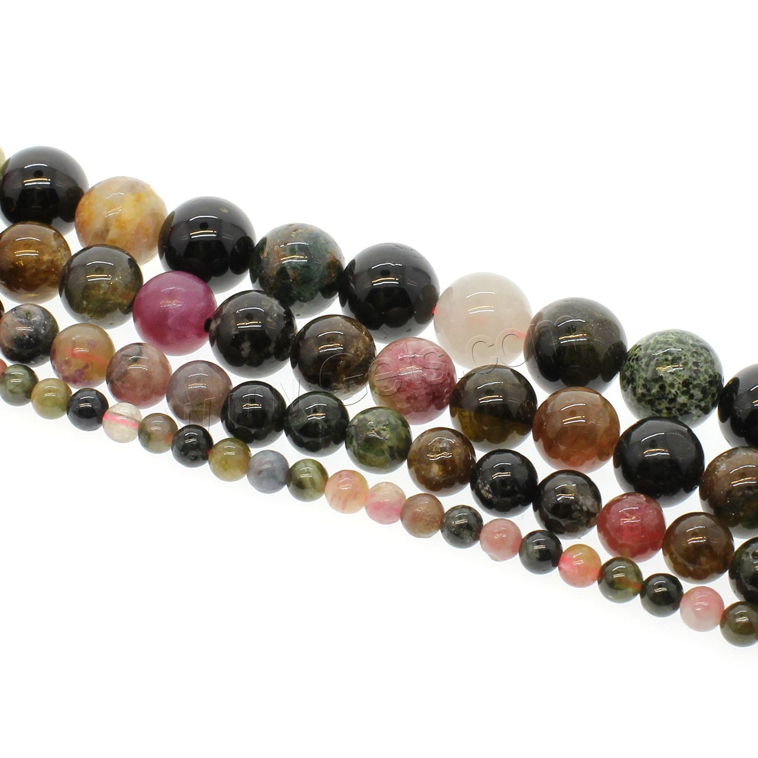 Natural Tourmaline Beads, Round, different size for choice, mixed colors, Hole:Approx 1mm, Length:Approx 14.9 Inch, Sold By Strand