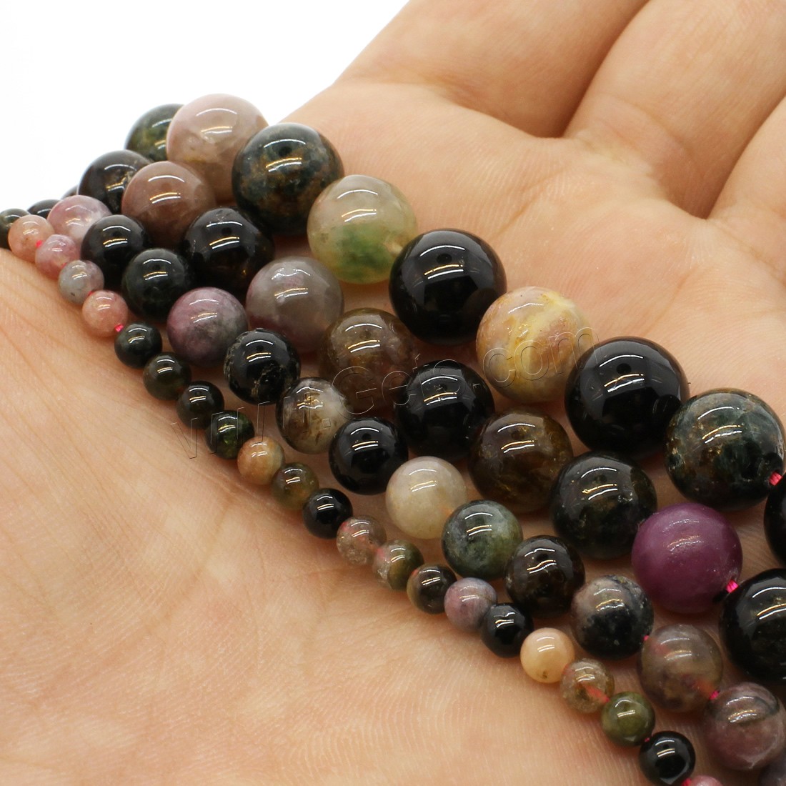 Natural Tourmaline Beads, Round, different size for choice, mixed colors, Hole:Approx 1mm, Length:Approx 14.9 Inch, Sold By Strand