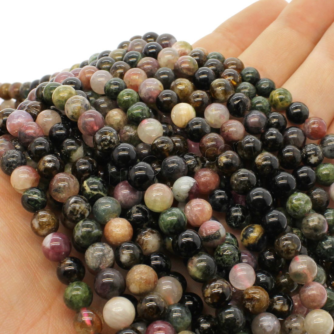 Natural Tourmaline Beads, Round, different size for choice, mixed colors, Hole:Approx 1mm, Length:Approx 14.9 Inch, Sold By Strand