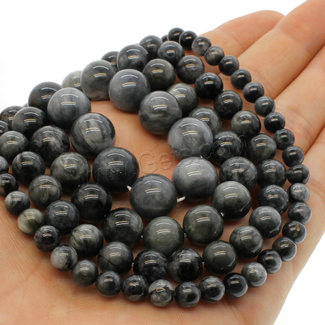 Hawk-eye Stone Beads, Round, different size for choice, black, Hole:Approx 1mm, Length:Approx 14.9 Inch, Sold By Strand