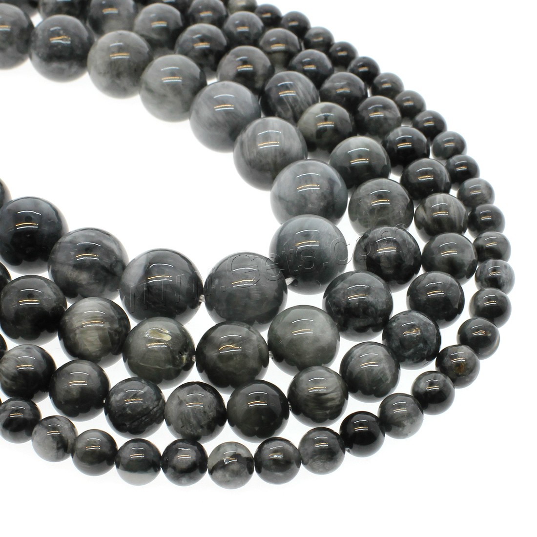 Hawk-eye Stone Beads, Round, different size for choice, black, Hole:Approx 1mm, Length:Approx 14.9 Inch, Sold By Strand