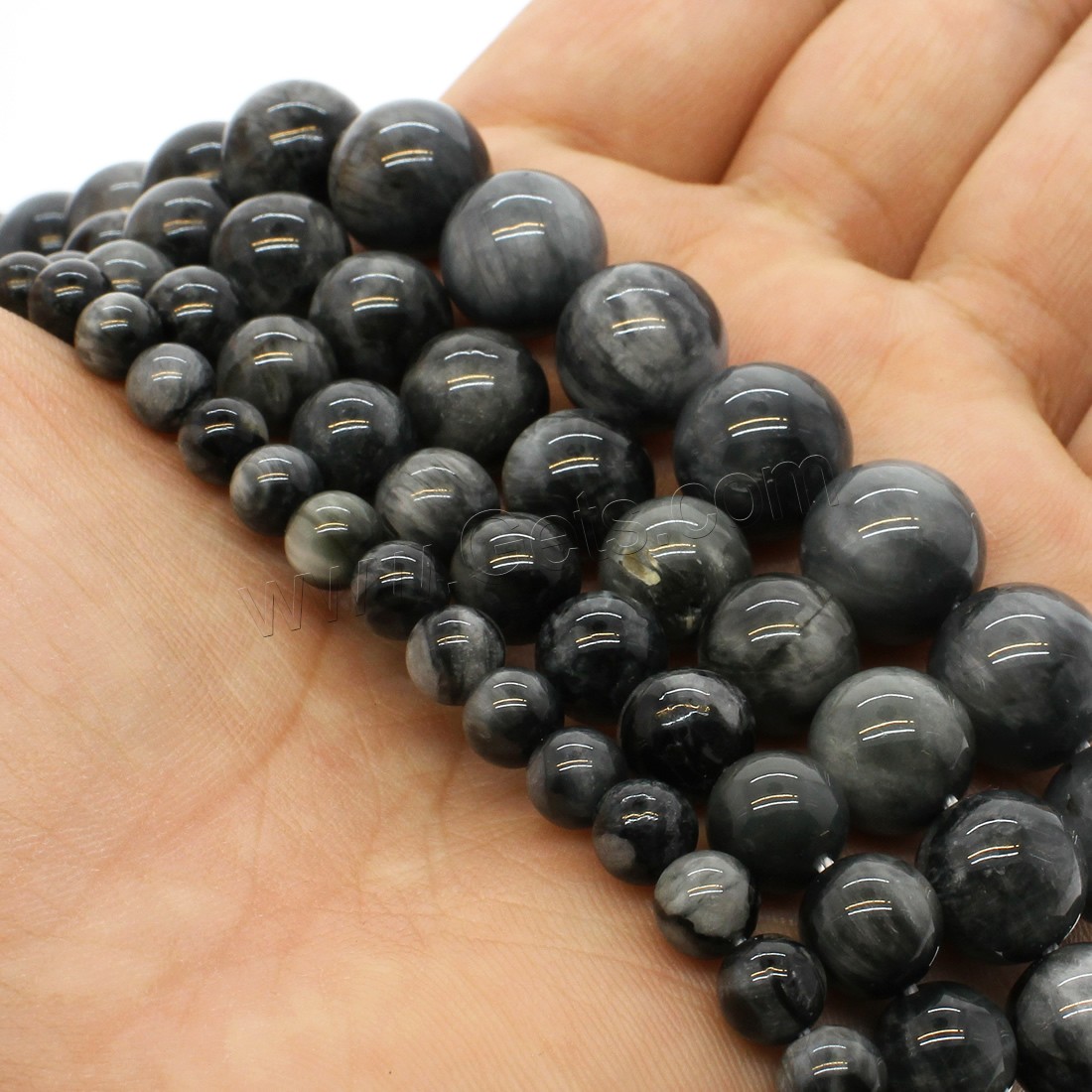 Hawk-eye Stone Beads, Round, different size for choice, black, Hole:Approx 1mm, Length:Approx 14.9 Inch, Sold By Strand