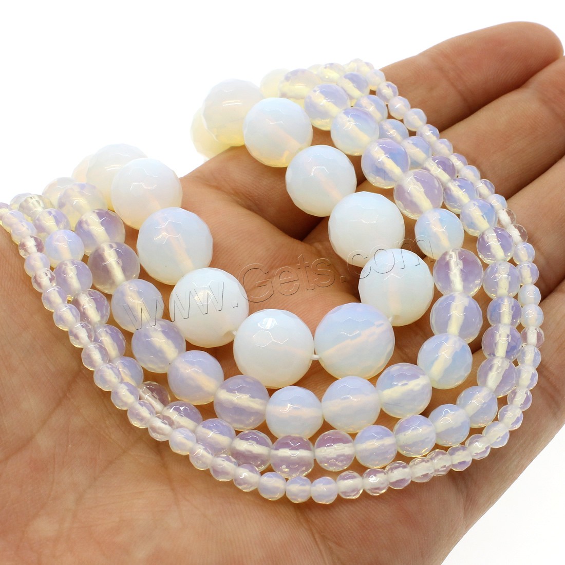 Perles d'opale de mer, Opaline, Rond, normes différentes pour le choix & facettes, blanc, Trou:Environ 1mm, Longueur:Environ 14.9 pouce, Vendu par brin