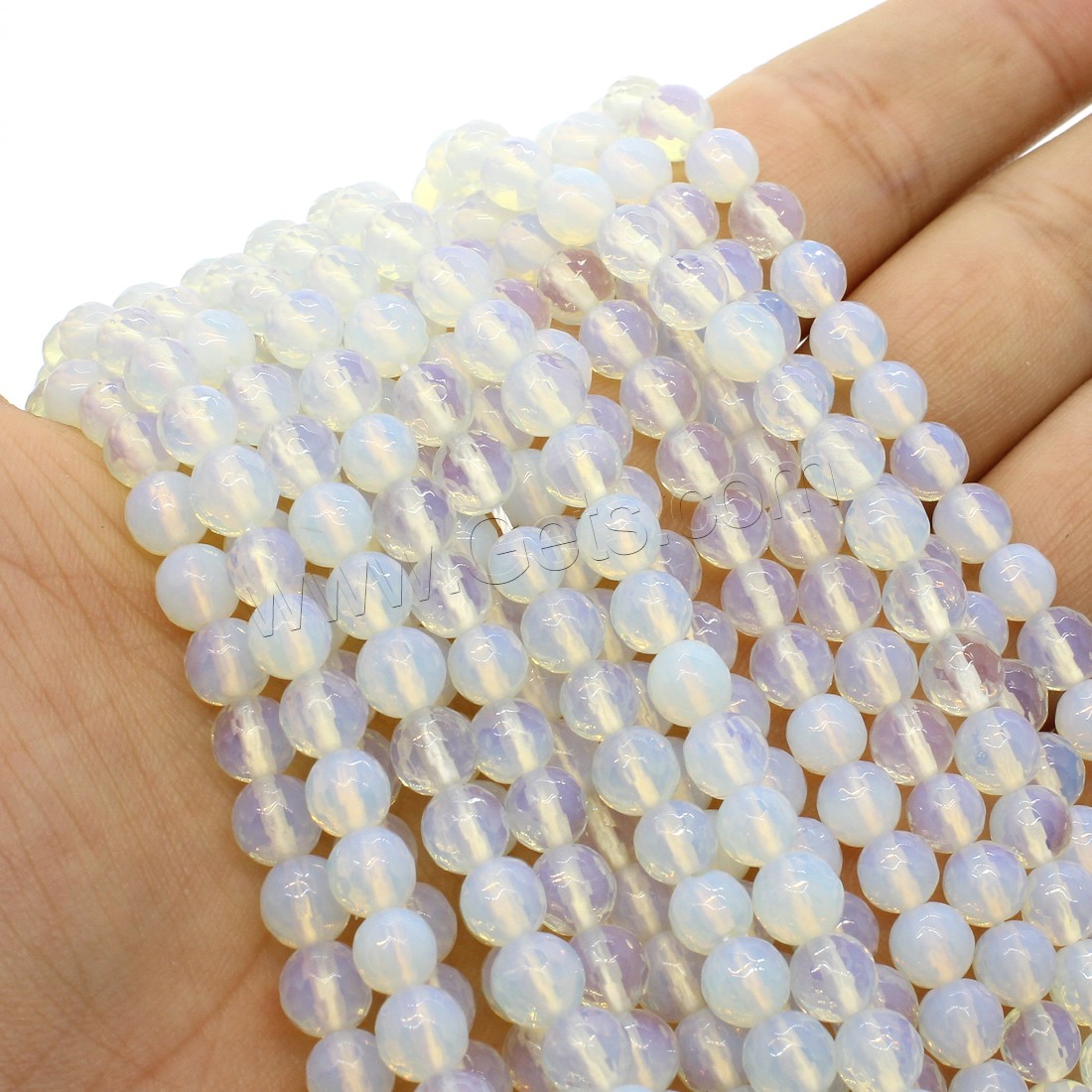 Perles d'opale de mer, Opaline, Rond, normes différentes pour le choix & facettes, blanc, Trou:Environ 1mm, Longueur:Environ 14.9 pouce, Vendu par brin