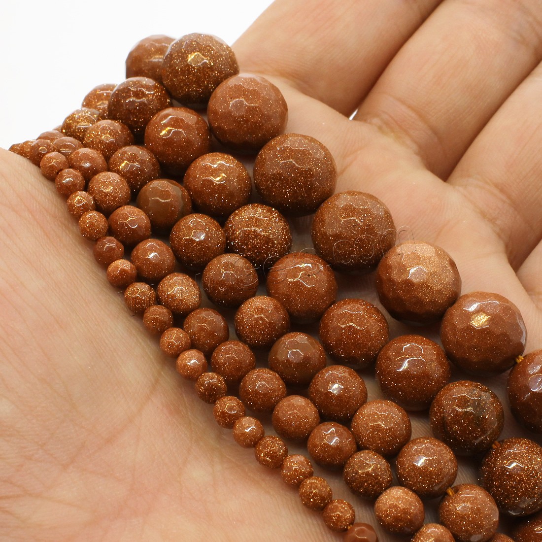 Goldstone Beads, Round, different size for choice & faceted, orange, Hole:Approx 1mm, Length:Approx 14.9 Inch, Sold By Strand