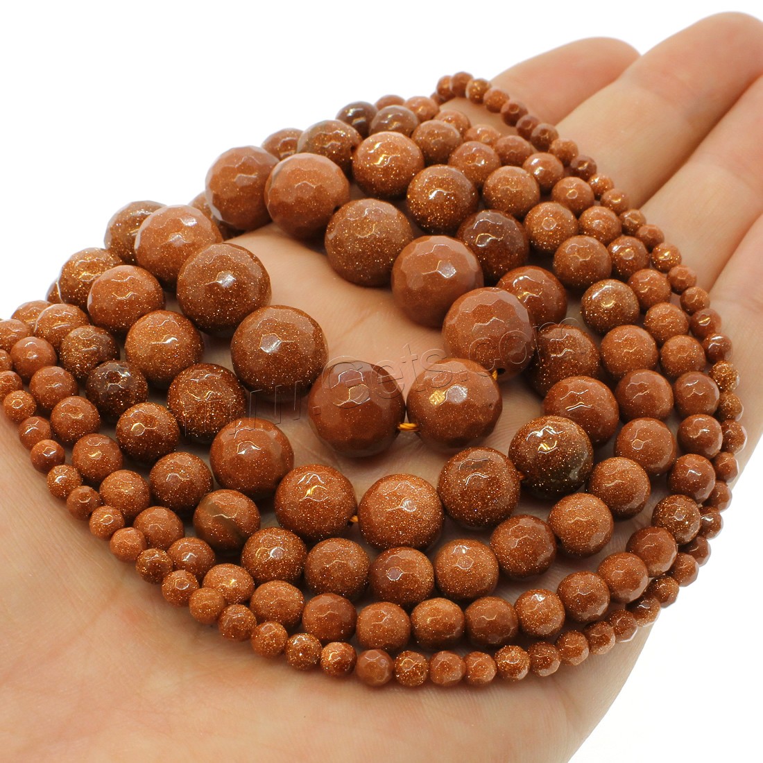 Goldstone Beads, Round, different size for choice & faceted, orange, Hole:Approx 1mm, Length:Approx 14.9 Inch, Sold By Strand