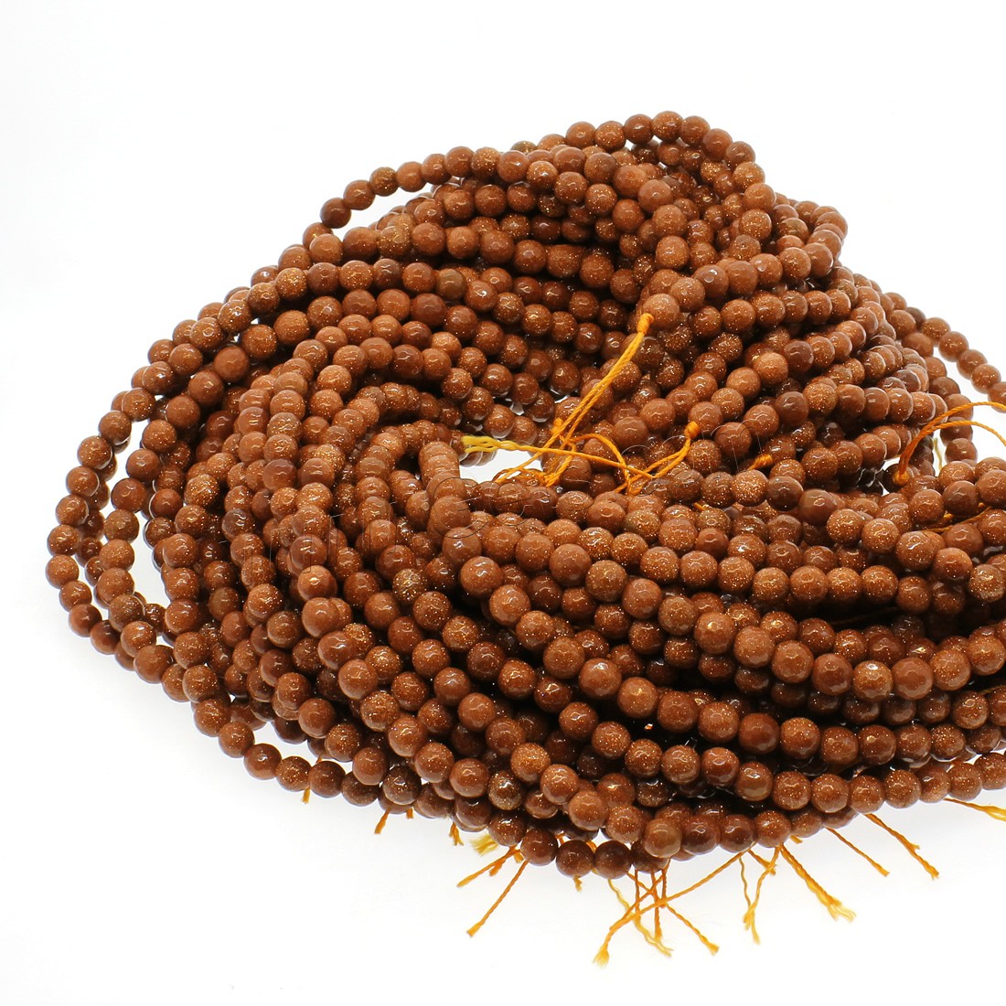 Goldstone Beads, Round, different size for choice & faceted, orange, Hole:Approx 1mm, Length:Approx 14.9 Inch, Sold By Strand