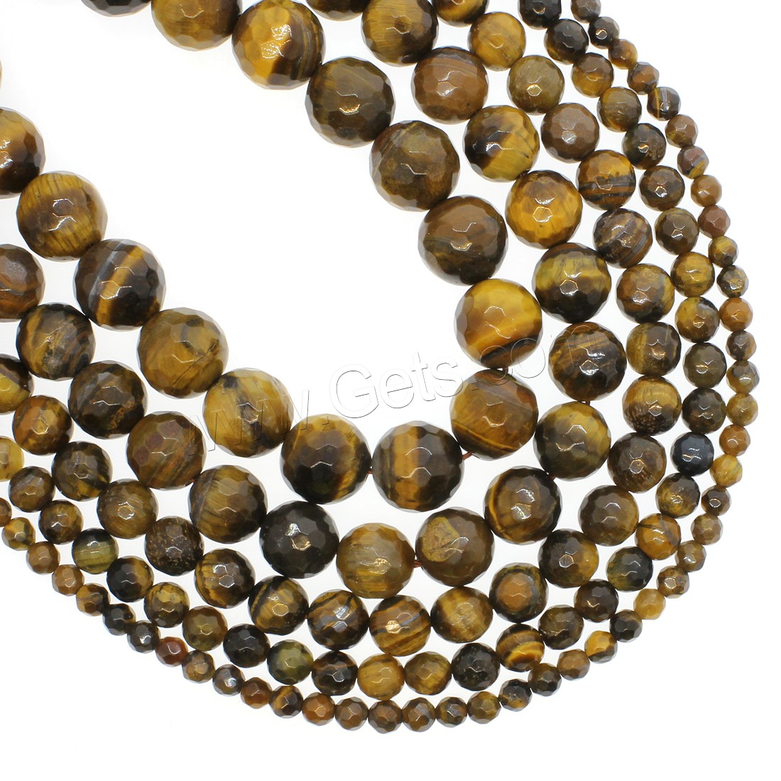 Tiger Eye Beads, Round, different size for choice & faceted, yellow, Hole:Approx 1mm, Length:Approx 14.9 Inch, Sold By Strand