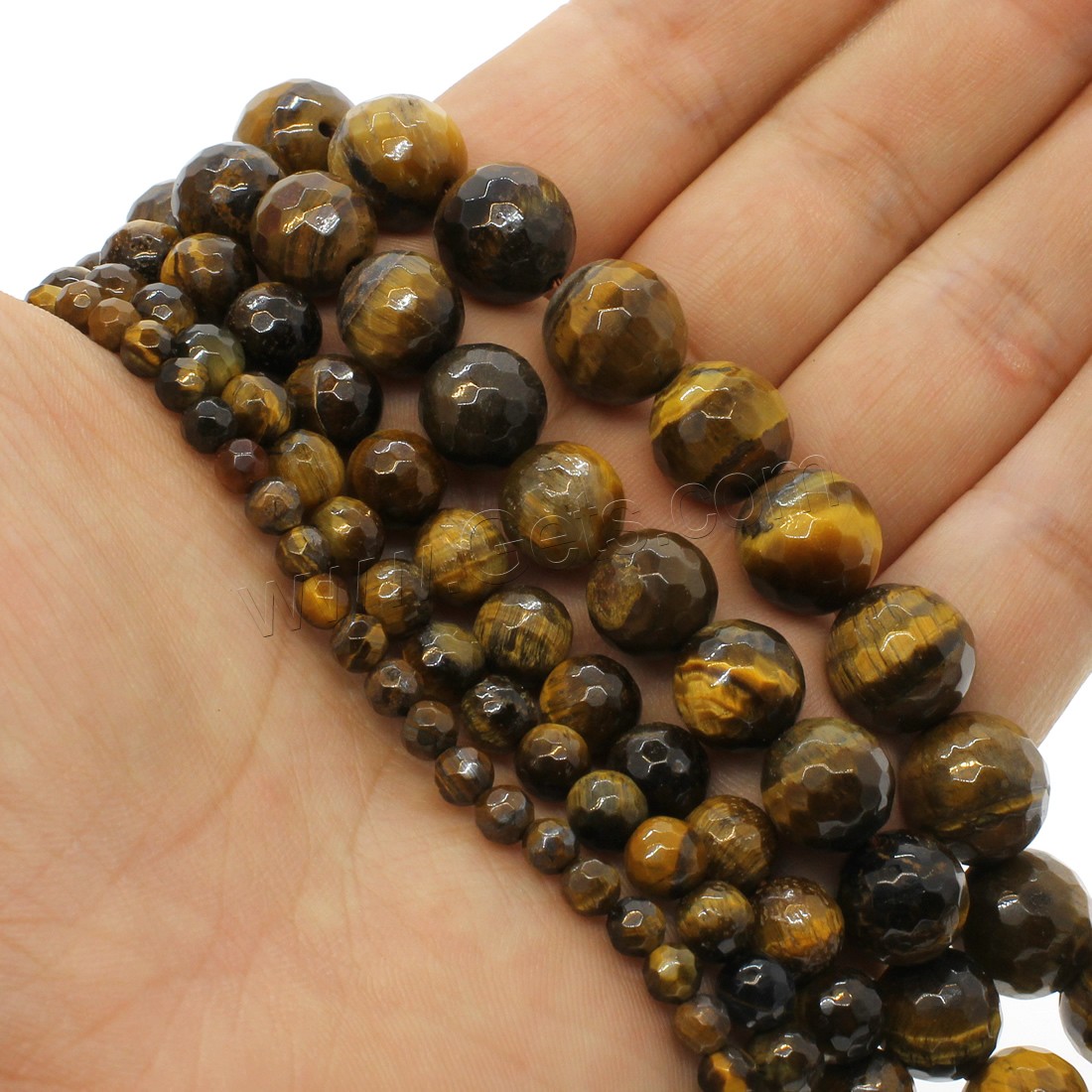 Tiger Eye Beads, Round, different size for choice & faceted, yellow, Hole:Approx 1mm, Length:Approx 14.9 Inch, Sold By Strand