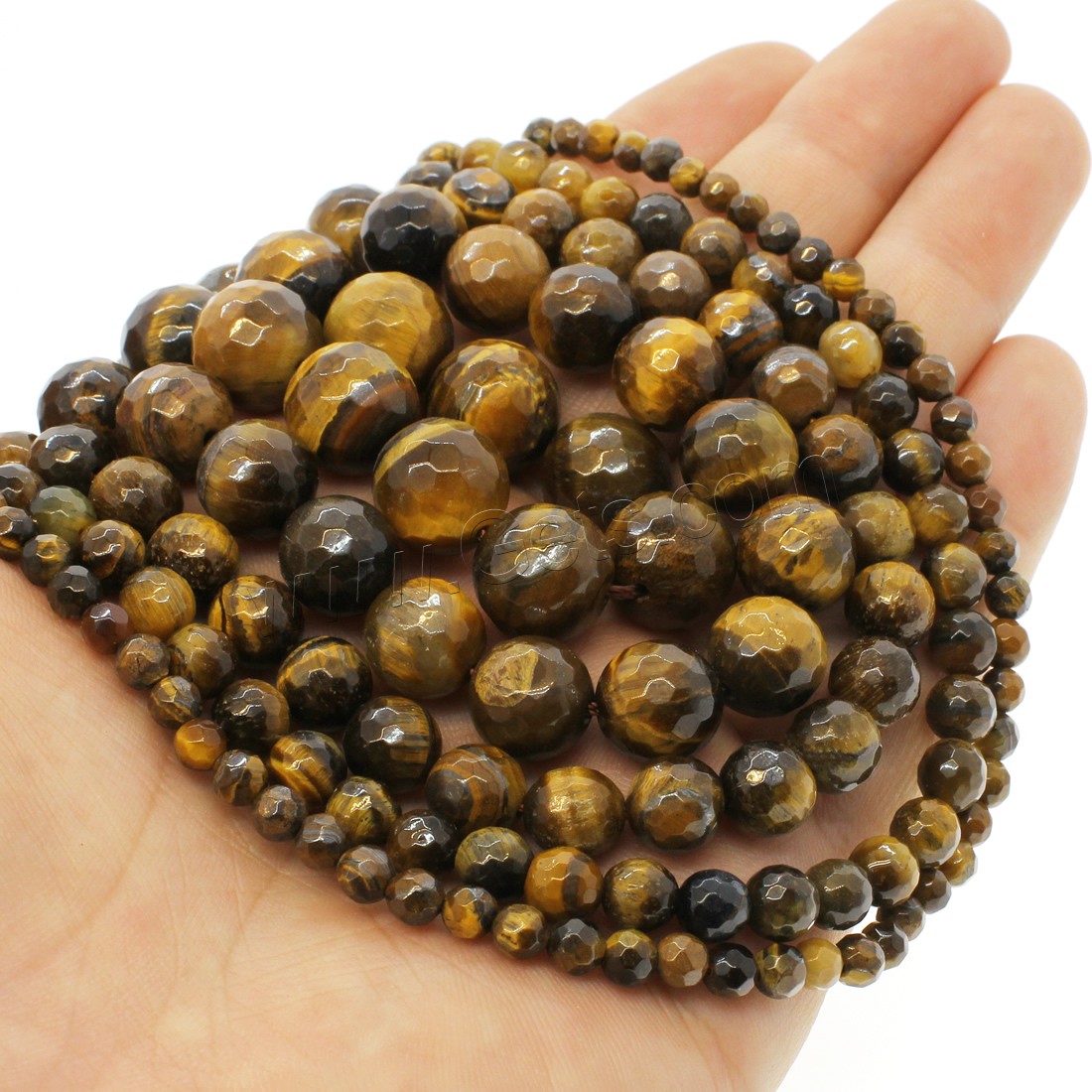 Tiger Eye Beads, Round, different size for choice & faceted, yellow, Hole:Approx 1mm, Length:Approx 14.9 Inch, Sold By Strand