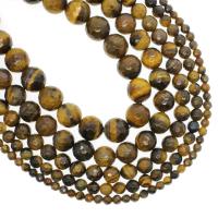 Perles d'Oeil de tigre, Rond, normes différentes pour le choix & facettes, Jaune Environ 1mm Environ 14.9 pouce, Vendu par brin