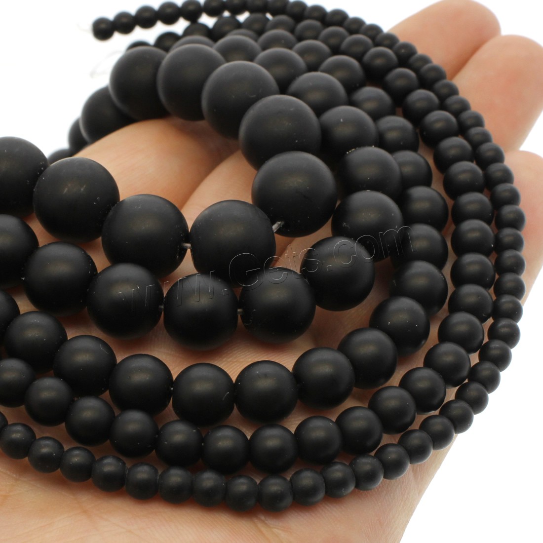 Black Stone Bead, Round, different size for choice & frosted, black, Hole:Approx 1mm, Length:Approx 14.9 Inch, Sold By Strand