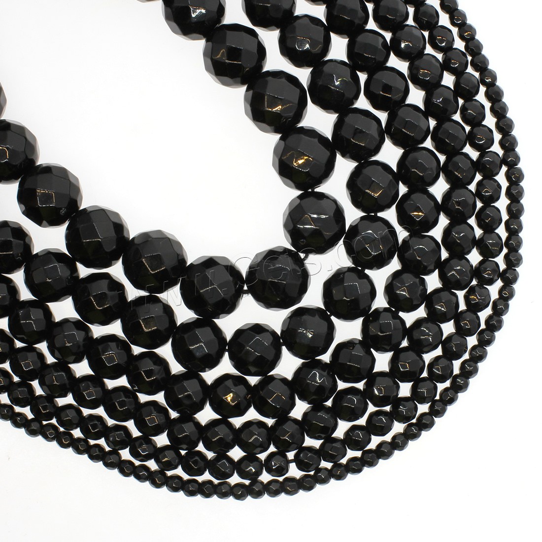 Black Stone Bead, Round, different size for choice & faceted, black, Hole:Approx 1mm, Length:Approx 14.9 Inch, Sold By Strand