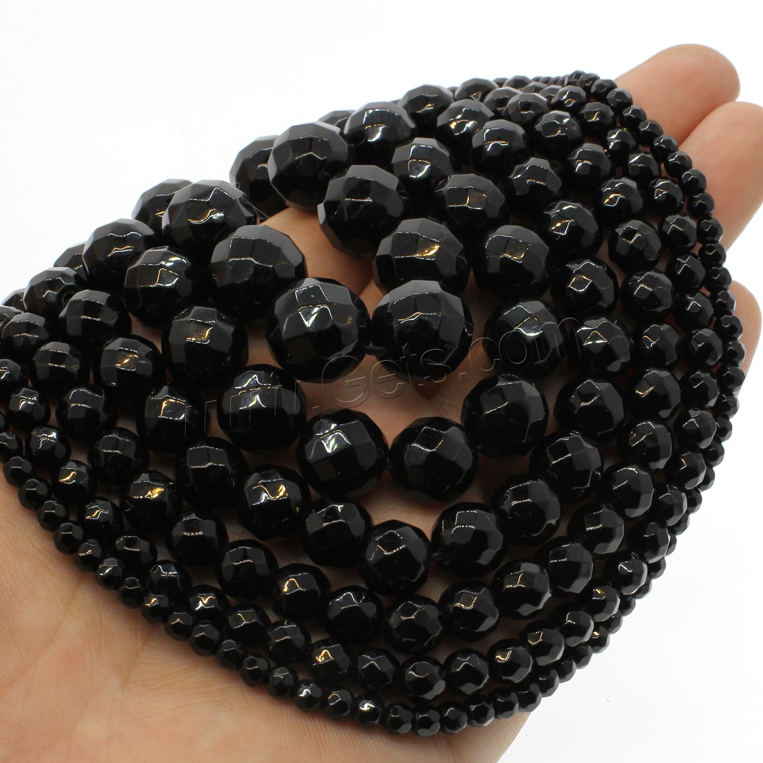 Black Stone Bead, Round, different size for choice & faceted, black, Hole:Approx 1mm, Length:Approx 14.9 Inch, Sold By Strand