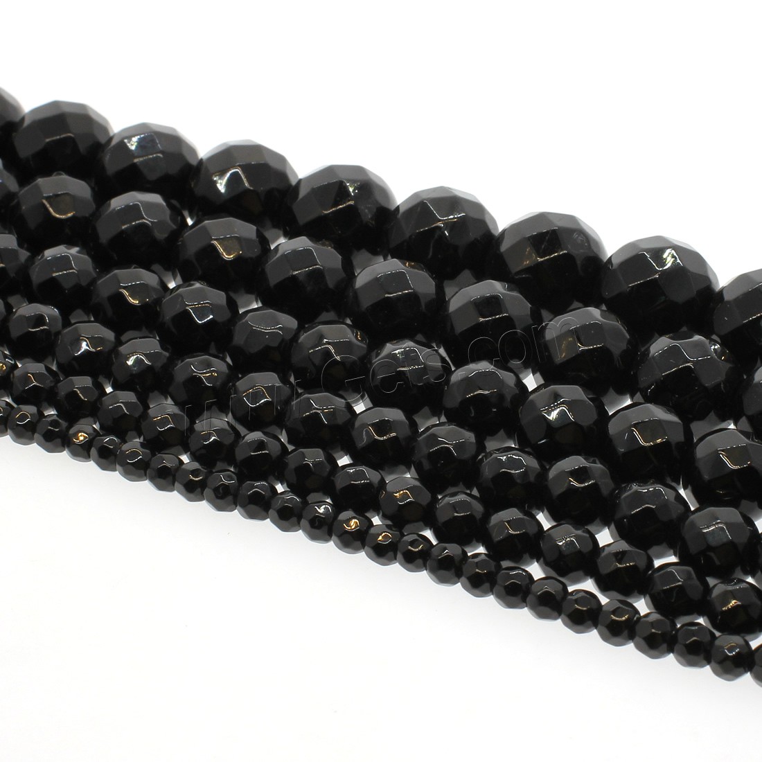 Black Stone Bead, Round, different size for choice & faceted, black, Hole:Approx 1mm, Length:Approx 14.9 Inch, Sold By Strand