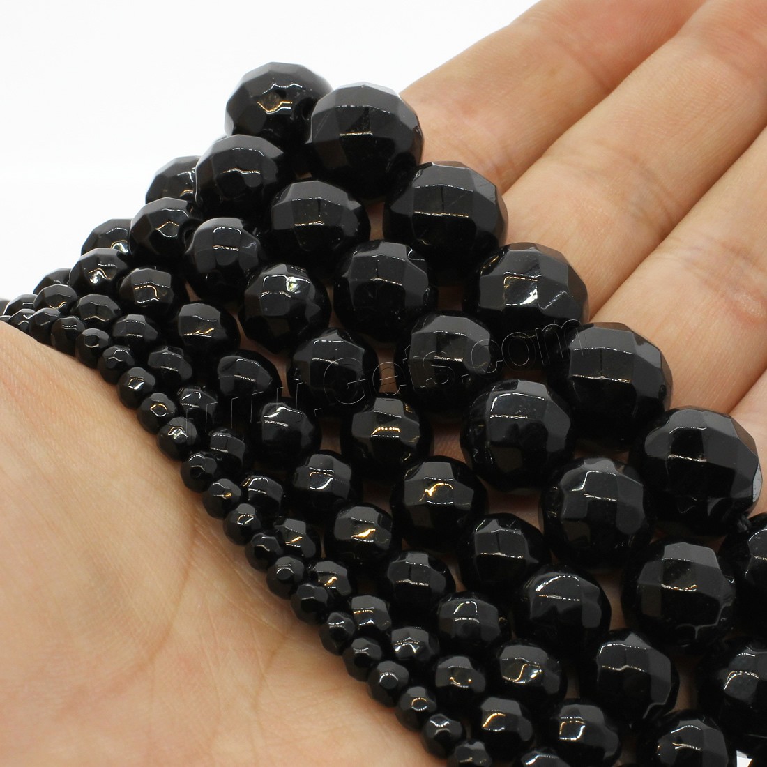 Black Stone Bead, Round, different size for choice & faceted, black, Hole:Approx 1mm, Length:Approx 14.9 Inch, Sold By Strand