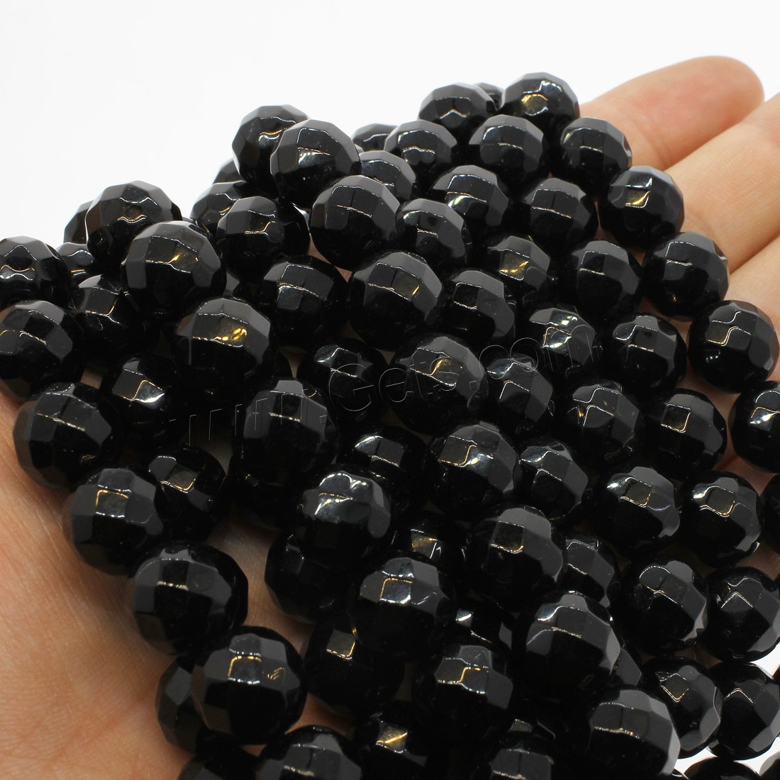 Black Stone Bead, Round, different size for choice & faceted, black, Hole:Approx 1mm, Length:Approx 14.9 Inch, Sold By Strand