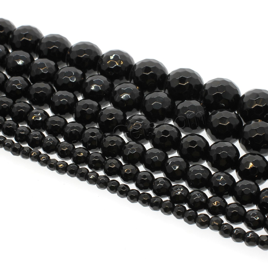 Black Stone Bead, Round, different size for choice & faceted, black, Hole:Approx 1mm, Length:Approx 14.9 Inch, Sold By Strand