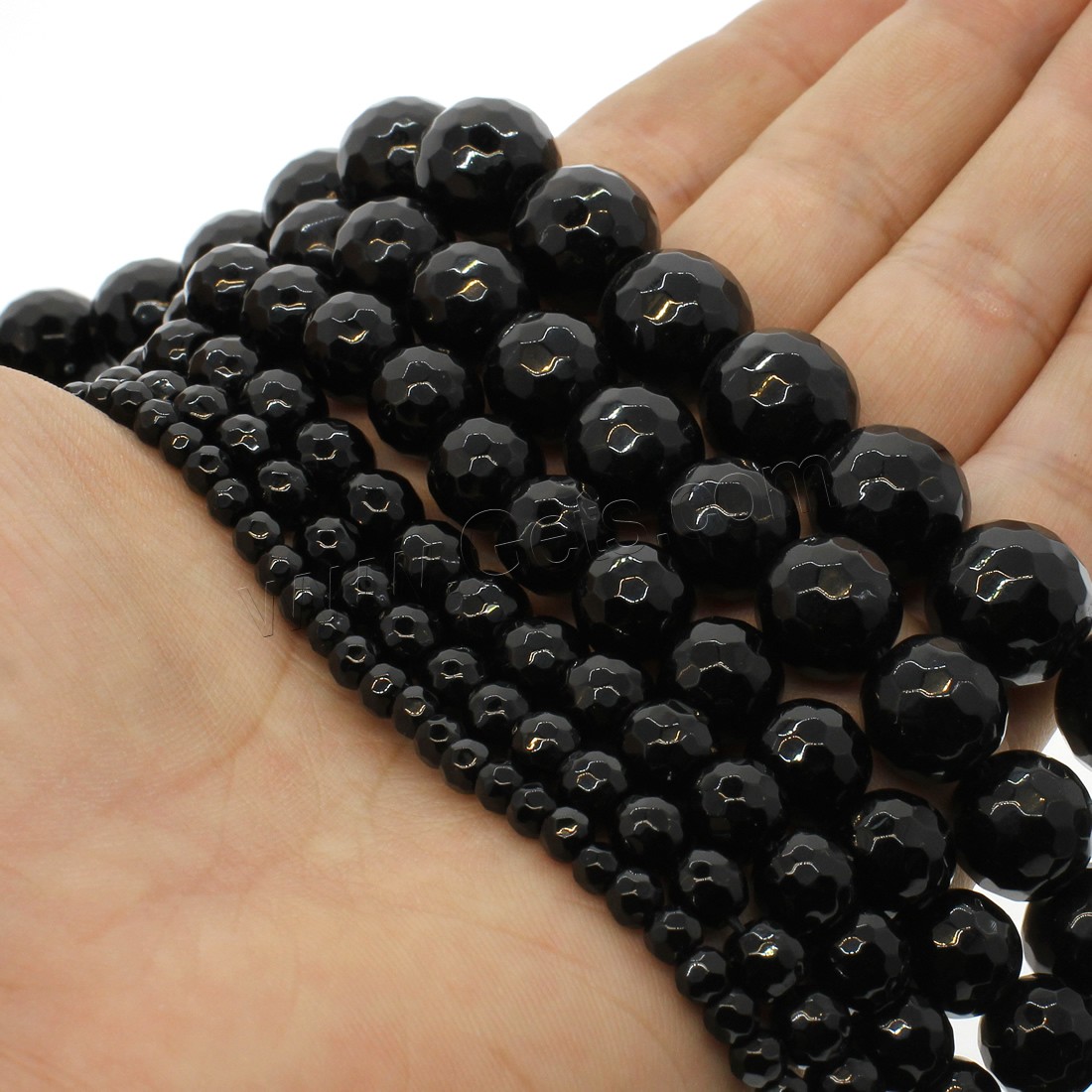 Black Stone Bead, Round, different size for choice & faceted, black, Hole:Approx 1mm, Length:Approx 14.9 Inch, Sold By Strand