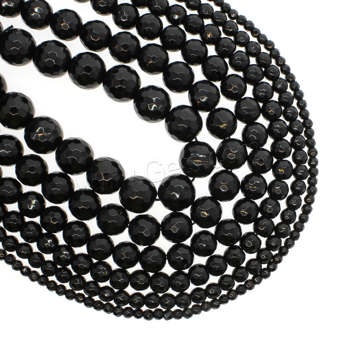 Black Stone Bead, Round, different size for choice & faceted, black, Hole:Approx 1mm, Length:Approx 14.9 Inch, Sold By Strand