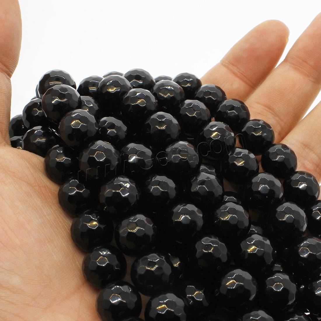 Black Stone Bead, Round, different size for choice & faceted, black, Hole:Approx 1mm, Length:Approx 14.9 Inch, Sold By Strand