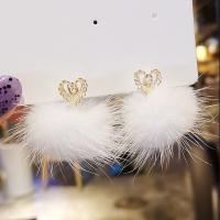 Zinc Alloy Stud Earring, with Plush, Heart, plated, with fluffy ball & Korean style & for woman 30mm 