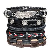 PU Leather Bracelet, with Zinc Alloy, antique silver color plated, 5 pieces & adjustable & for man Approx 7.5 Inch 