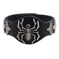 PU Leather Bracelet, with Brass & Zinc Alloy, Spider, antique silver color plated, adjustable & for man Approx 7.5 Inch 