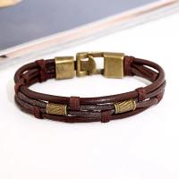 PU Leather Cord Bracelet, with Zinc Alloy, antique bronze color plated, vintage & Unisex, dark brown Approx 7.5 Inch 