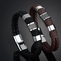 PU Leather Cord Bracelet, with Zinc Alloy, platinum color plated, vintage & for man Approx 9.45 Inch 