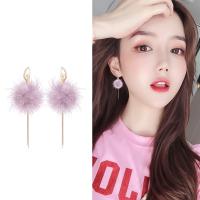 Zinc Alloy Drop Earring, Round, gold color plated, with fluffy ball & Korean style & for woman, 88mm 