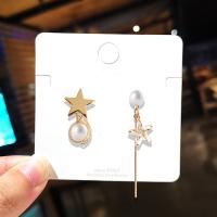 Zinc Alloy Asymmetric Earrings, with Plastic Pearl, gold color plated, Korean style & for woman, 78mm 