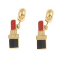 Edelstahl Europa Anhänger, 304 Edelstahl, Lippenstift, goldfarben plattiert, Mini & Niedlich & DIY & Emaille, rot, 25x6x4mm, Bohrung:ca. 4mm, 10PCs/Tasche, verkauft von Tasche