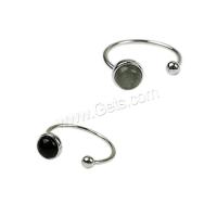 Plata de ley 925 Anillo de dedo Cuff, con Piedra lunar & Ágata negra, chapado en platina real, diferentes materiales para la opción & para mujer, plateado, 15.8mm,3.3mm,7mm, Vendido por UD