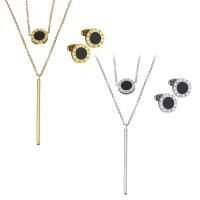 Fashion Stainless Steel Jewelry Sets, Stud Earring & necklace, with Resin, with 2Inch extender chain, plated, Double Layer & with roman number & oval chain & for woman 1.5mm Approx 16.5 Inch 