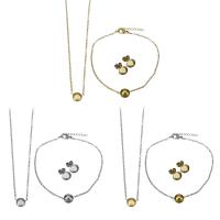 Fashion Stainless Steel Jewelry Sets, Stud Earring & bracelet & necklace, with 2Inch,1Inch extender chain, plated, fashion jewelry & oval chain & for woman 1.5mm 1.5mm Approx 18 Inch, Approx 7.5 Inch 