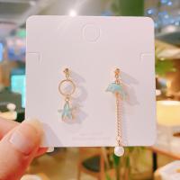 Zinc Alloy Asymmetric Earrings, with Plastic Pearl, sterling silver post pin, gold color plated, Korean style & for woman & enamel 37mm 