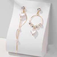 925 Sterling Silver Asymmetric Earrings, with Plastic Pearl, plated, fashion jewelry & for woman, golden 