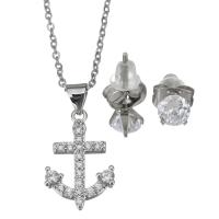 Cubic Zirconia Stainless Steel Jewelry Sets, Stud Earring & necklace, with rubber earnut, with 2Inch extender chain, oval chain & micro pave cubic zirconia & for woman, original color 1.5mm,5mm Approx 17 Inch 