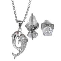 Cubic Zirconia Stainless Steel Jewelry Sets, Stud Earring & necklace, with rubber earnut, with 2Inch extender chain, oval chain & micro pave cubic zirconia & for woman, original color 1.5mm,5mm Approx 17 Inch 