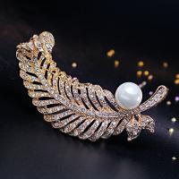 Broche de diamantes de imitación de la aleación de Zinc, con Perlas plásticas, Pluma, chapado, Joyería & para mujer & con diamantes de imitación, más colores para la opción, 70*44mm, Vendido por UD