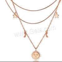 Titanium Steel Jewelry Necklace, plated, three layers & fashion jewelry & for woman, rose gold color, 15mm 